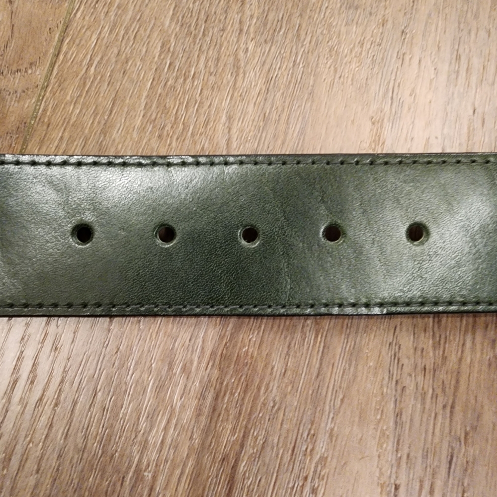 Vintage Forest Green Glazed Aniline Leather Wide Belt Naturally Distressed 30 - Picture 6 of 8